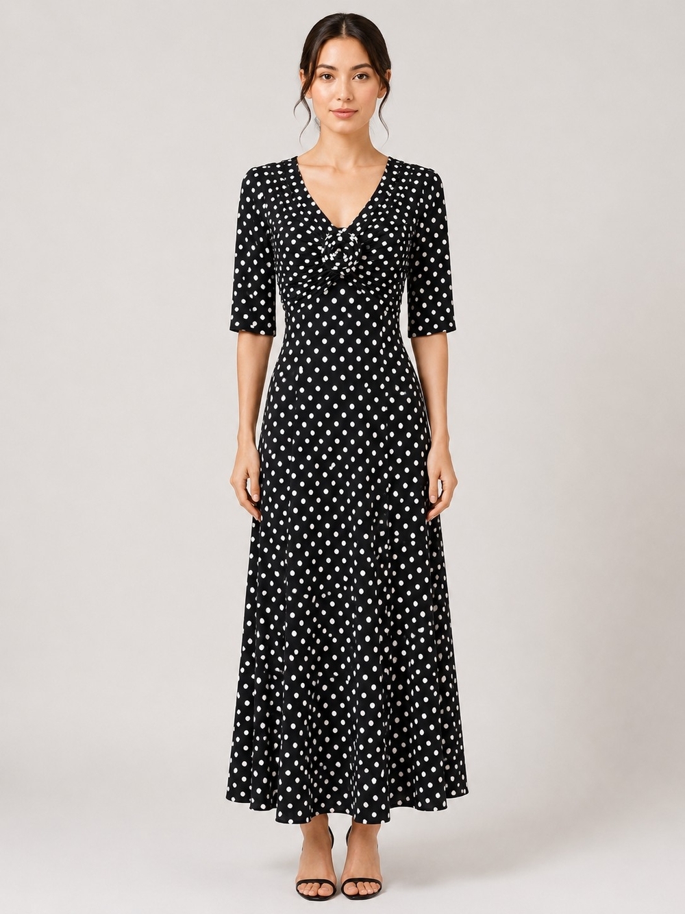 Robbie Bee NWT Black & White Polka Dot Fit & Flare Midi Dress🌟 Sz M